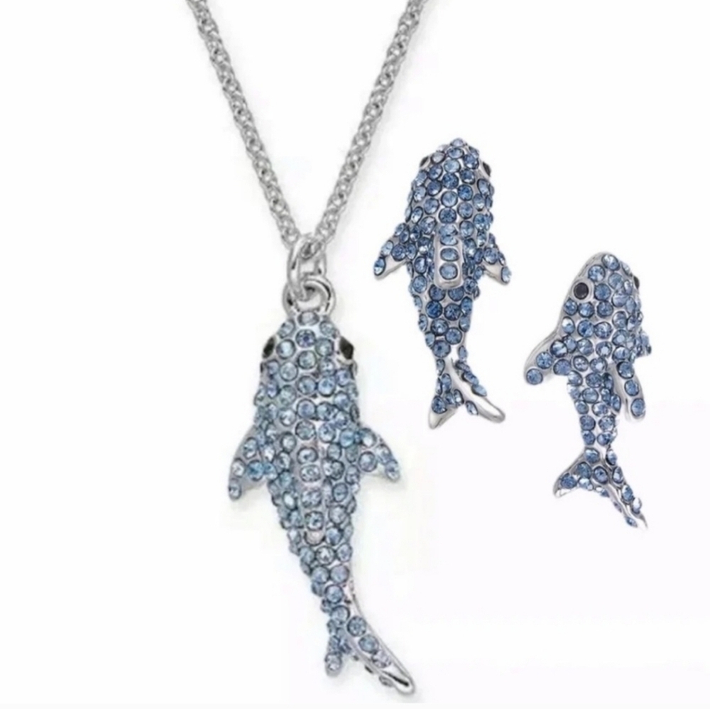 💙▪️Kate Spade ▪️California Dreaming Pave Shark Necklace & Earrings Set